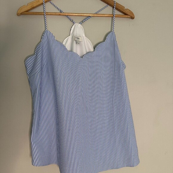 J. Crew Striped Racerback Scalloped Cami Top Nautical Preppy - 8 - Picture 3 of 6